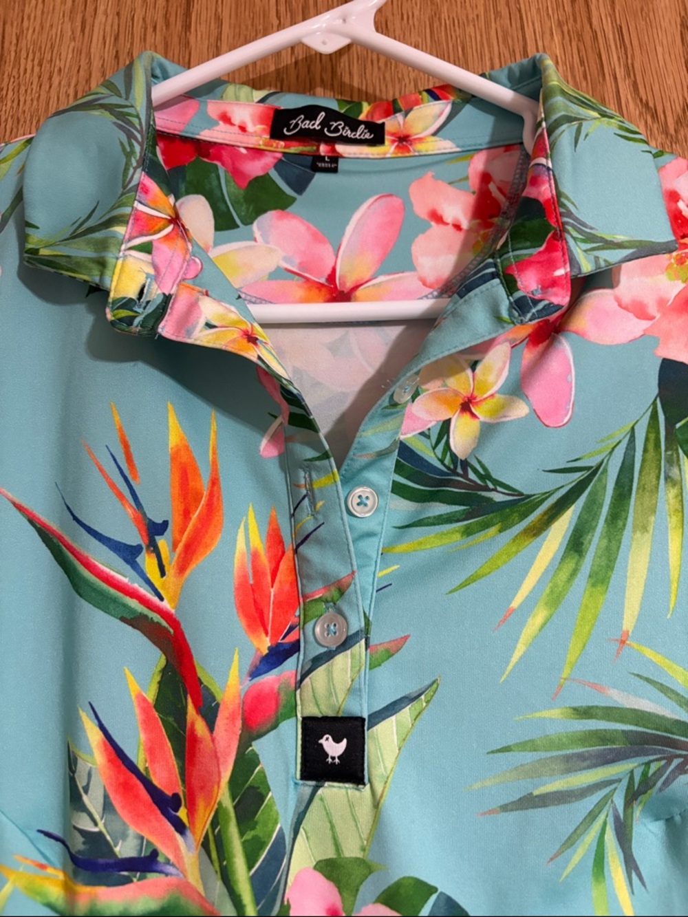 Bad Birdie Teal Polo with Pink & Green Floral Accents - Picture 3 of 6